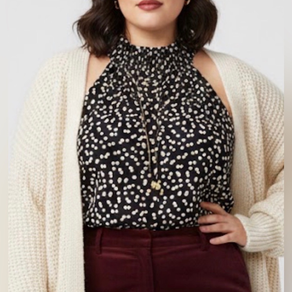 Anne Klein Black and White Polka Dot Halter Top